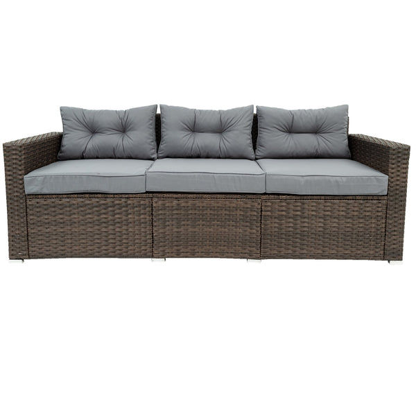 English Elm 6 Piece Patio Wicker Sectional Set with Space-Saving Nesting Design, Steel Frame, Tempered Glass Table and Weatherproof Cushions Brown W329S00061