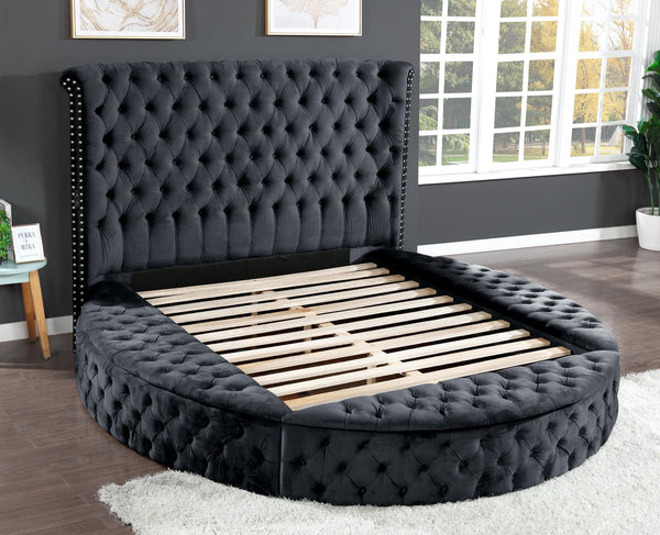 English Elm HAZEL King 5 PC Bedroom Set Velvet Tufted Headboard w/ Speakers & USB, Black/Navy/Gray/Cream B009S00808