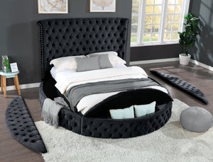 English Elm Hazel Queen 5PC Velvet Vanity Bedroom Set with Speakers & USB, Tufted Nailhead Black Glam Storage B009S00814