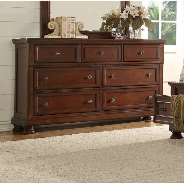 English Elm Baltimore Transitional 7-Drawer Dresser in Dark Walnut Finish with Metal Knobs, Ball-Bearing Glides and Bun Feet — Spacious Storage and Sleek Design 808857992352