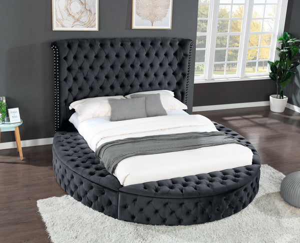 English Elm HAZEL King Tufted 5PC Velvet Bedroom Set with USB Ports, Speakers, Solid Wood, Storage, Black B009S02080