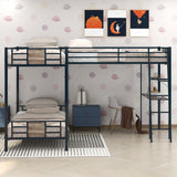 Hearth and Haven L-Shaped Twin over Twin Bunk Bed with Twin Size Loft Bed, Brown