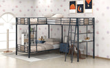 Hearth and Haven L-Shaped Twin over Twin Bunk Bed with Twin Size Loft Bed, Brown