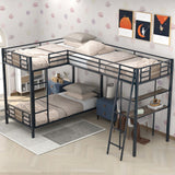 Hearth and Haven L-Shaped Twin over Twin Bunk Bed with Twin Size Loft Bed, Brown