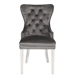 English Elm Erica Velvet Tufted Dining Chairs 2PC Dark Gray with Stainless Steel Legs, Plush Stitched Back Elegance 808857803009