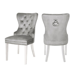 English Elm Erica Light Gray 2PC Tufted Velvet Dining Chairs with Stainless Steel Legs, Plush Stitched Back Design 808857825940