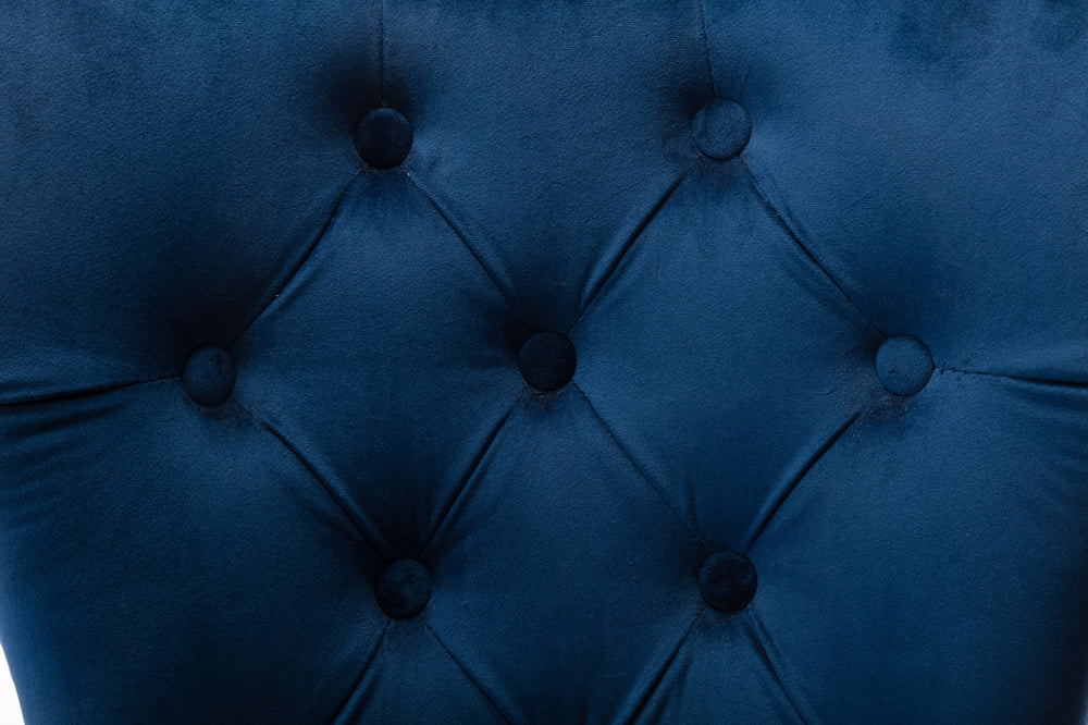 English Elm Simba Velvet Upholstered Dining Chair Set of 2 — Tufted Quilted Blue Fabric, Lion Ring Accent, Nailhead Trim 808857819758