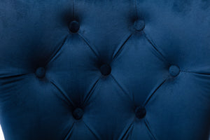 English Elm Simba Velvet Upholstered Dining Chair Set of 2 — Tufted Quilted Blue Fabric, Lion Ring Accent, Nailhead Trim 808857819758