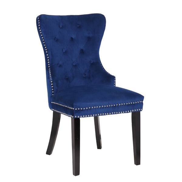 English Elm Erica Velvet Tufted Dining Chairs 2PC – Plush Blue Upholstery, Button-Tufted Comfort, Wood Legs 808857565570