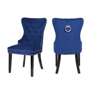 English Elm Erica Velvet Tufted Dining Chairs 2PC – Plush Blue Upholstery, Button-Tufted Comfort, Wood Legs 808857565570
