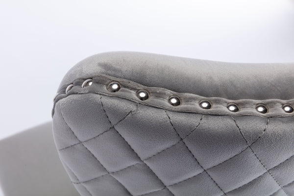 English Elm Simba Tufted Velvet Dining Chair Set (2) Light Gray with Quilted Back, Nailhead Trim & Lion Ring 808857961150