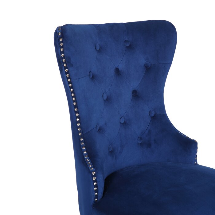English Elm Erica Velvet Tufted Dining Chairs 2PC – Plush Blue Upholstery, Button-Tufted Comfort, Wood Legs 808857565570