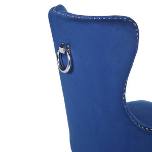 English Elm Erica Plush Tufted Velvet Dining Chairs 2PC Blue with Stainless Steel Legs, Modern Elegant Set 808857648174