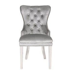 English Elm Erica Light Gray 2PC Tufted Velvet Dining Chairs with Stainless Steel Legs, Plush Stitched Back Design 808857825940