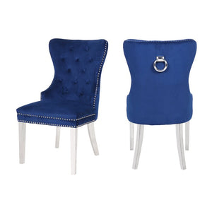 English Elm Erica Plush Tufted Velvet Dining Chairs 2PC Blue with Stainless Steel Legs, Modern Elegant Set 808857648174