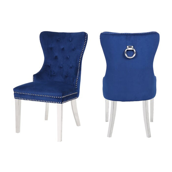 English Elm Erica Plush Tufted Velvet Dining Chairs 2PC Blue with Stainless Steel Legs, Modern Elegant Set 808857648174