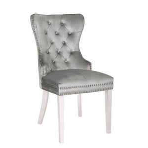 English Elm Erica Light Gray 2PC Tufted Velvet Dining Chairs with Stainless Steel Legs, Plush Stitched Back Design 808857825940
