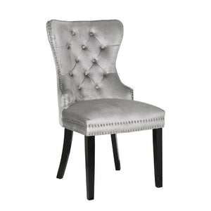 English Elm Erica Plush Velvet Tufted Dining Chairs 2PC Set Light Gray with Sturdy Wood Legs for Timeless Style 808857794864