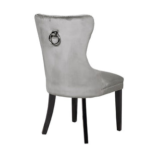 English Elm Erica Plush Velvet Tufted Dining Chairs 2PC Set Light Gray with Sturdy Wood Legs for Timeless Style 808857794864