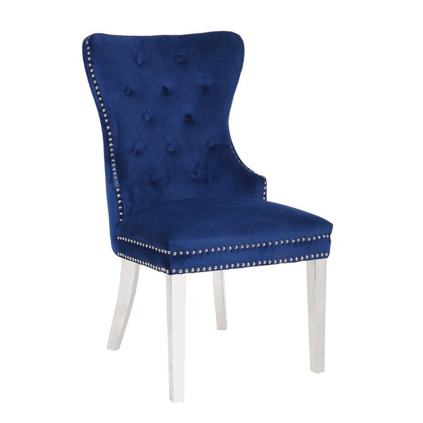 English Elm Erica Plush Tufted Velvet Dining Chairs 2PC Blue with Stainless Steel Legs, Modern Elegant Set 808857648174
