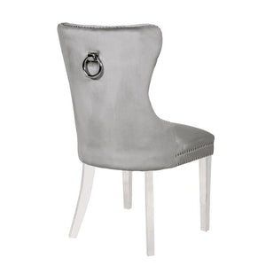 English Elm Erica Light Gray 2PC Tufted Velvet Dining Chairs with Stainless Steel Legs, Plush Stitched Back Design 808857825940