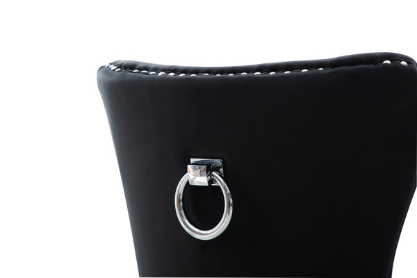 English Elm Erica Velvet Tufted Dining Chairs 2PC Black — Stainless Steel Legs, Plush Upholstery, Modern Elegance 808857623171