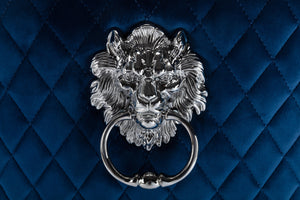 English Elm Simba Velvet Upholstered Dining Chair Set of 2 — Tufted Quilted Blue Fabric, Lion Ring Accent, Nailhead Trim 808857819758