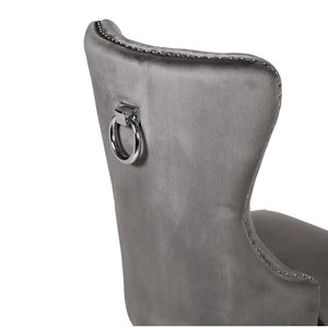 English Elm Erica Velvet Tufted Dining Chairs 2PC Dark Gray with Stainless Steel Legs, Plush Stitched Back Elegance 808857803009