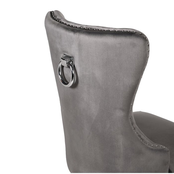 English Elm Erica Velvet Tufted Dining Chairs 2PC Dark Gray with Stainless Steel Legs, Plush Stitched Back Elegance 808857803009