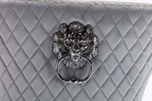 English Elm Simba Tufted Velvet Dining Chair Set (2) Light Gray with Quilted Back, Nailhead Trim & Lion Ring 808857961150