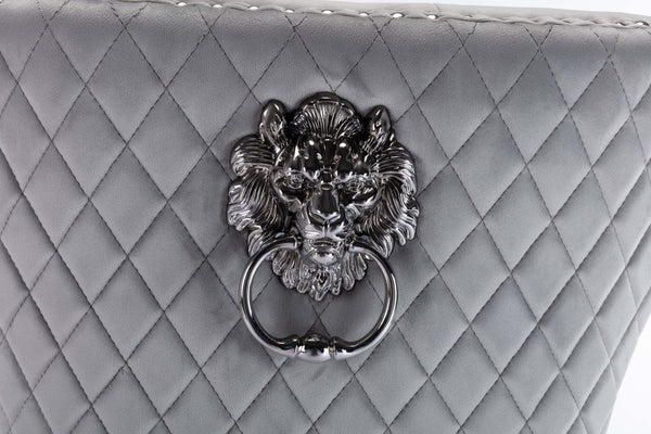 English Elm Simba Tufted Velvet Dining Chair Set (2) Light Gray with Quilted Back, Nailhead Trim & Lion Ring 808857961150