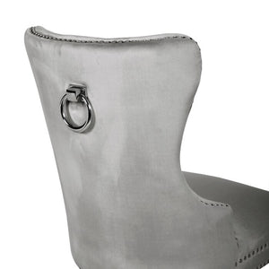 English Elm Erica Plush Velvet Tufted Dining Chairs 2PC Set Light Gray with Sturdy Wood Legs for Timeless Style 808857794864