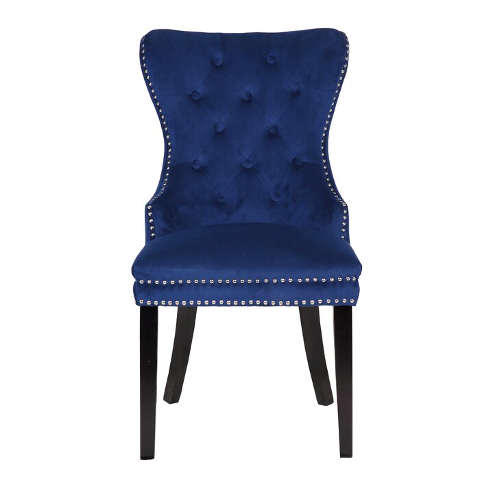 English Elm Erica Velvet Tufted Dining Chairs 2PC – Plush Blue Upholstery, Button-Tufted Comfort, Wood Legs 808857565570