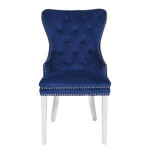 English Elm Erica Plush Tufted Velvet Dining Chairs 2PC Blue with Stainless Steel Legs, Modern Elegant Set 808857648174