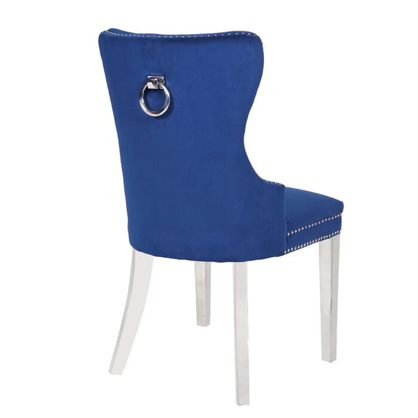 English Elm Erica Plush Tufted Velvet Dining Chairs 2PC Blue with Stainless Steel Legs, Modern Elegant Set 808857648174