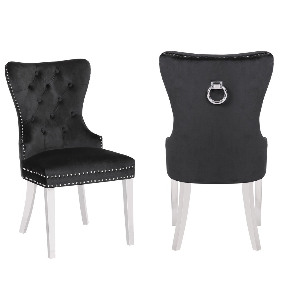 English Elm Erica Velvet Tufted Dining Chairs 2PC Black — Stainless Steel Legs, Plush Upholstery, Modern Elegance 808857623171
