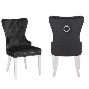 English Elm Erica Velvet Tufted Dining Chairs 2PC Black — Stainless Steel Legs, Plush Upholstery, Modern Elegance 808857623171