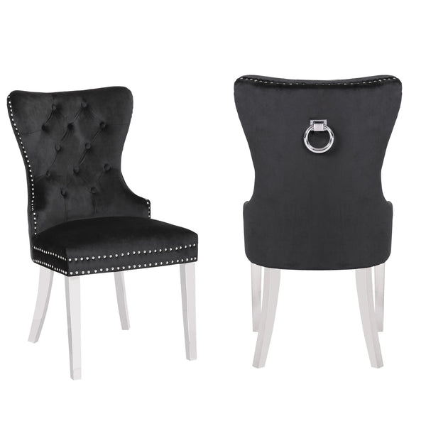 English Elm Erica Velvet Tufted Dining Chairs 2PC Black — Stainless Steel Legs, Plush Upholstery, Modern Elegance 808857623171