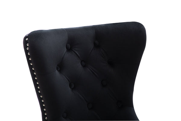 English Elm Erica Velvet Tufted Dining Chairs 2PC Black — Stainless Steel Legs, Plush Upholstery, Modern Elegance 808857623171