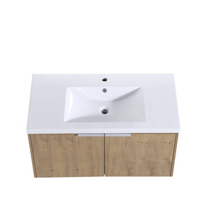 English Elm 48" Wall-Mounted Bathroom Vanity Set With Sink & Side Cabinet - Modern Storage Solution For Small Spaces W999S00235