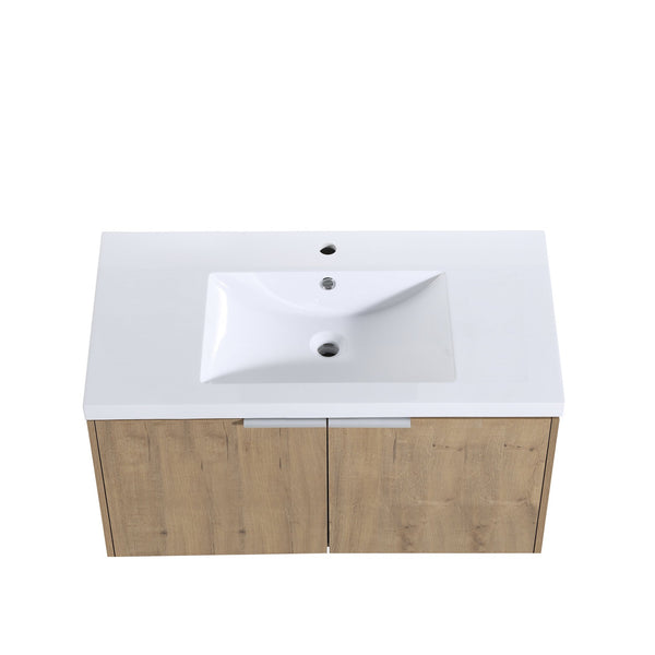 English Elm 48" Wall-Mounted Bathroom Vanity Set With Sink & Side Cabinet - Modern Storage Solution For Small Spaces W999S00235