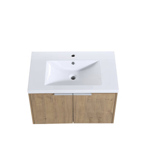 English Elm 72 Inch Wall Mounted Vanity with Resin Sink, Soft-Close Doors, Ample Storage Shelves, Durable Eco Plywood Finish Imitative Oak W999S00188
