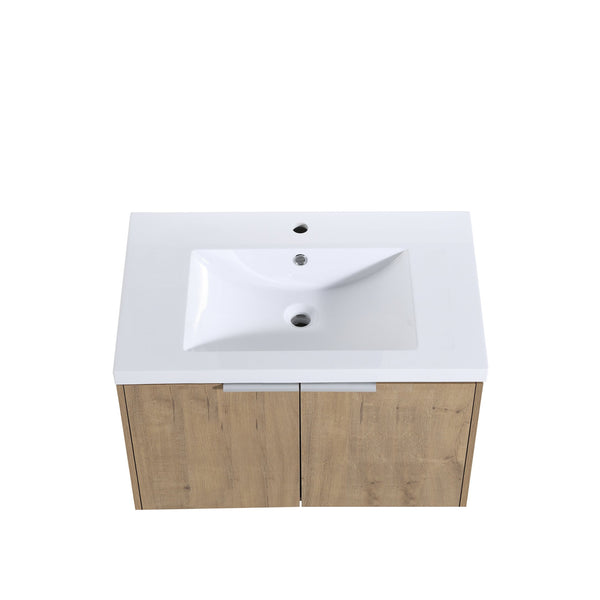 English Elm 72 Inch Wall Mounted Vanity with Resin Sink, Soft-Close Doors, Ample Storage Shelves, Durable Eco Plywood Finish Imitative Oak W999S00188