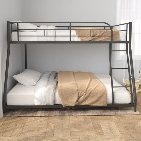 English Elm Metal Twin-over-Full Bunk Bed with Noise-Free Wood Slats, Full Guardrail, Sturdy Metal Frame, Safe Ladder W427P300275