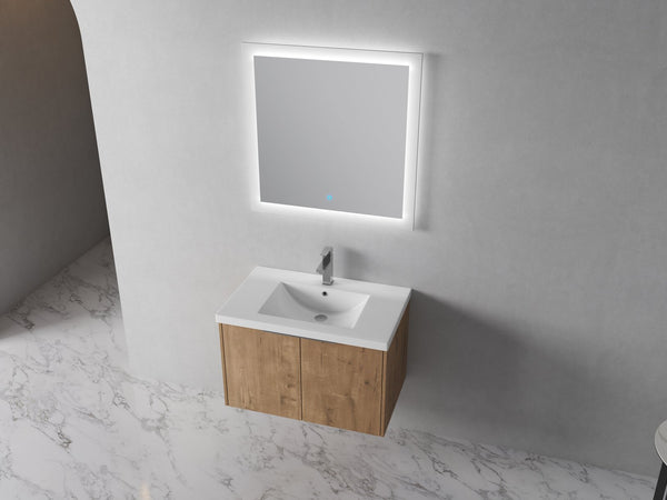 English Elm Soft Close 30" Bathroom Vanity with Resin Sink and Open Shelf, Soft-Close Doors, Metal Handles, KD Packaging W99950715