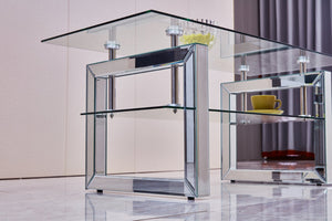 English Elm W 39 Inch Two Tier Tempered Glass Coffee Table Slim Metal Legs Open Living Room W100535591