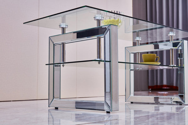 English Elm W 39 Inch Two Tier Tempered Glass Coffee Table Slim Metal Legs Open Living Room W100535591
