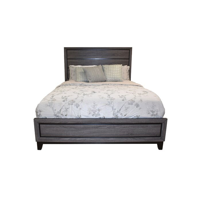 English Elm Full Sierra Contemporary Full Bed in Gray Rustic Wood Finish with Panel Headboard, Black Accents and Stylish Frame 808857588913