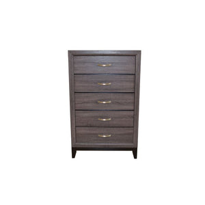 English Elm Contemporary Five-Drawer Chest in Rustic Gray Finish with Dovetail Drawers, Chippendale Legs & Metal Glides 808857594679
