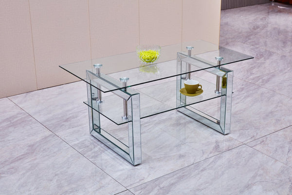 English Elm W 39 Inch Two Tier Tempered Glass Coffee Table Slim Metal Legs Open Living Room W100535591